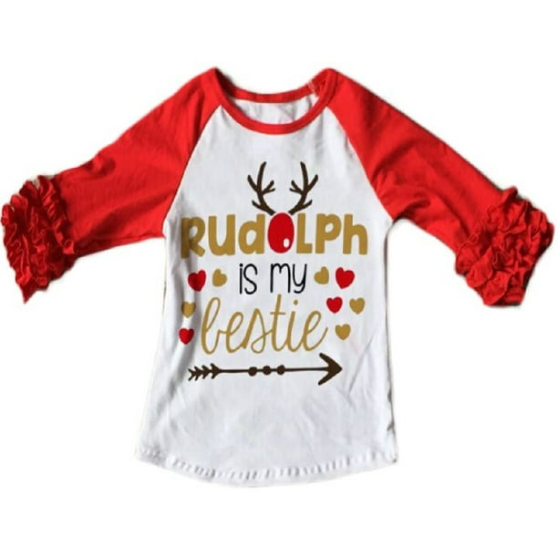 Girls Tops Kids I Love Rudolph Print Trendy Fashion T Shirt Top Xmas Gift 2-13